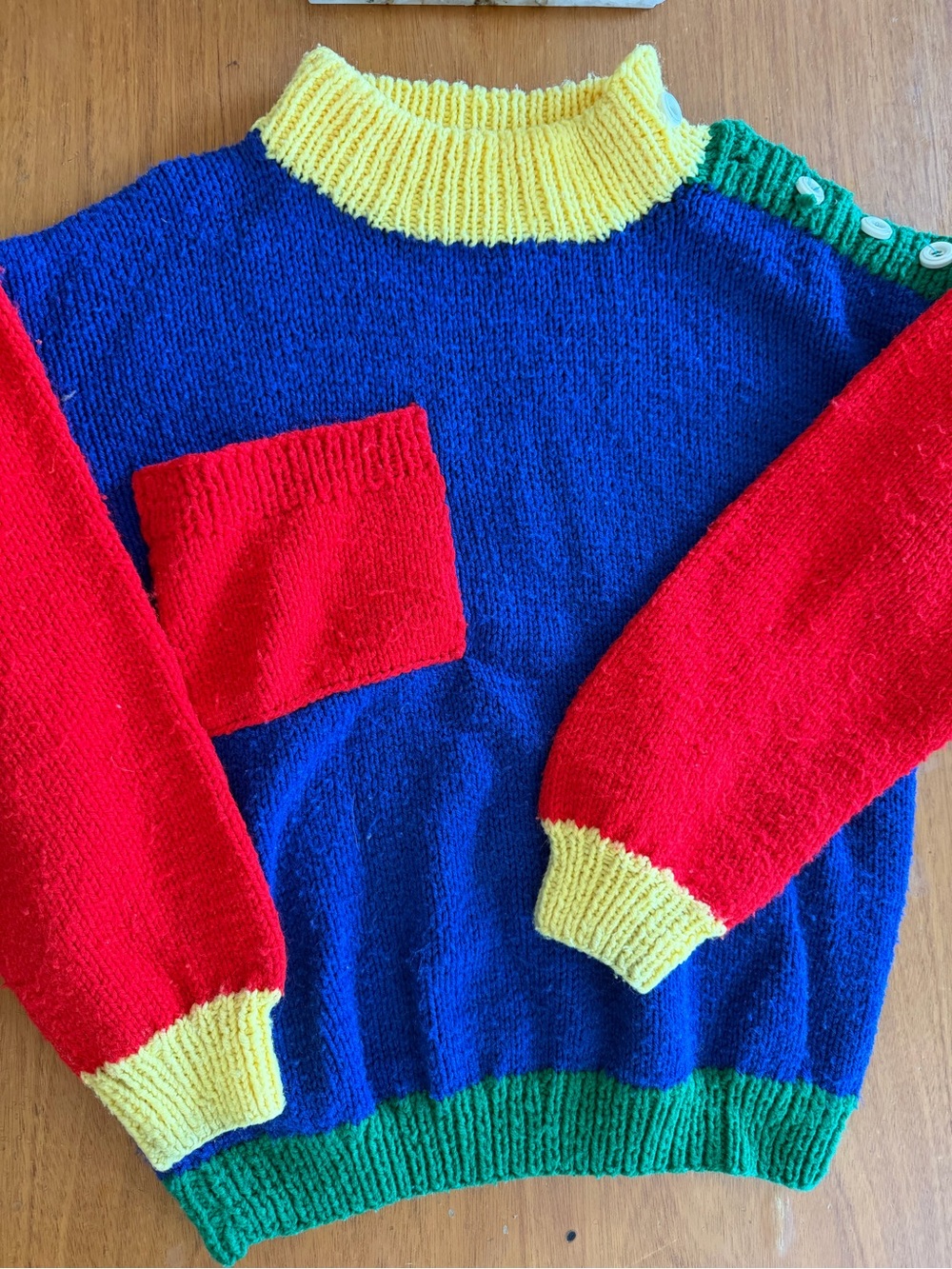 Colorblock Knit Sweater - Blue, Red, Yellow & Green